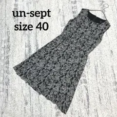 【アンセプト】膝丈 ワンピース 花柄 リボン ノースリーブ 黒 40 大人 上品