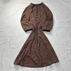 花柄 ロングワンピース ボタニカル 総柄 ピンタック フレア レトロ 森ガール