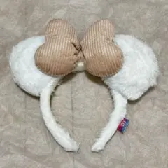 カチューシャ　コードュロイ　リボン　ミニー　ディズニー　ふわふわ　白　冬