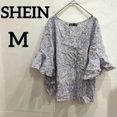 美品✨SHEIN 薄紫 フラワープリント 半袖 シャツ 【M】 夏 七分袖