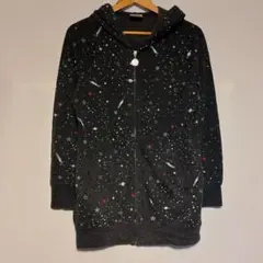 美品✨スカラー　宇宙柄　ダークグレー フルジップパーカー　薄手