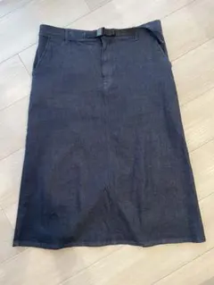 無地良品　縦横ストレッチデニム　ロングスカート　M-L ダークネイビー
