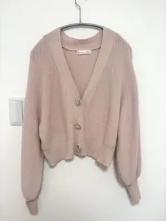 ピンク リブ編み カーディガン