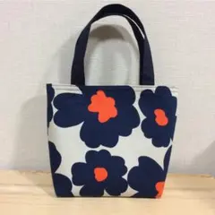 北欧風花柄ネイビーミニトートバッグ 1  ハンドメイド