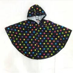 ベビーキッズ　レインポンチョ　水玉　黒　80〜100㎝