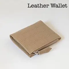 本革 二つ折り 財布 クロコダイル ミニ財布 折り財布 カーキ レディース