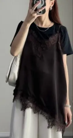 レイヤード風 レースキャミソール Tシャツ