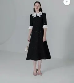 Leja 花柄レースカラースパンコールAラインドレス　ブラック