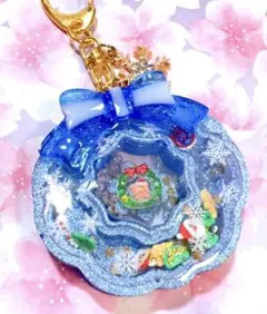 クリスマスリース＊青　シャカシャカキーホルダー