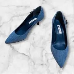 DIANA デニムブルー ポインテッドトゥ　ビジュー　23.5