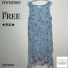 【新品タグ付】イッツデモ ワンピース ノースリーブ 花柄 F ライトブルーのサムネイル