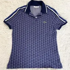 LACOSTE』 ポロシャツ モノグラム ジャガード 刺繍ロゴ ネイビー M 