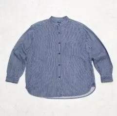 【美品】メンズL　ユニクロ　ヒッコリーオーバーサイズスタンドカラーシャツ（長袖）のサムネイル