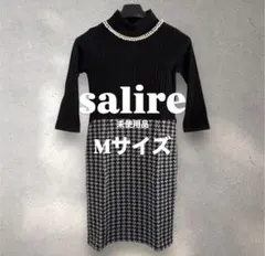 【未使用】salire サリア｜パール付き ドッキングワンピース 千鳥格子柄 M