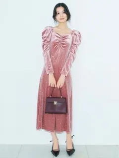 エンブロイダリーベロアワンピース ピンク LILY BROWN