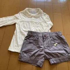 タルティーヌエショコラブラウス　グレーショートパンツセット 100