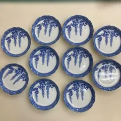 陶彩染付　青い藤の花模様の小皿 10枚セット