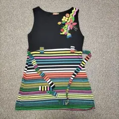 ジオン商事　 ノースリーブ 花柄刺繍 マルチボーダーのサムネイル