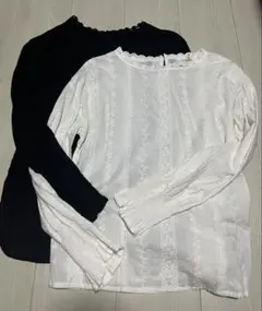 最終値下げ　ブラウス・シャツ2枚セット　レース襟　長袖　白.黒　春夏