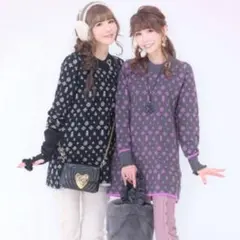 QVC &LOVE アンドラブ ロゴ アイコン ジャカード ニット チュニック