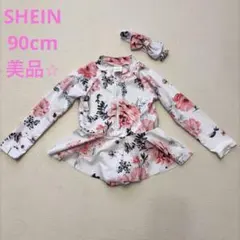 SHEIN ベビー水着 90 花柄 ヘアバンド付き　ラッシュガード