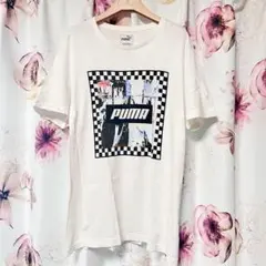 PUMA ホワイト Tシャツ チェック柄 Lサイズ