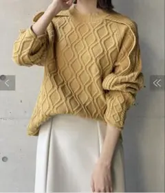 ダイヤモンド編み マスタードニット 長袖