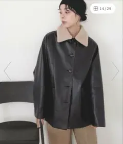 LIAN リアン ボア襟フェイクレザージャケット ブラック