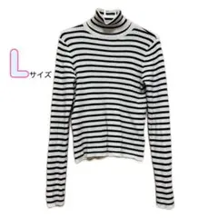 Lサイズ ストライプ タートルネック ニット