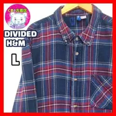 usa古着 DIVIDED H&M ネルシャツ チェック ネイビー えんじ L