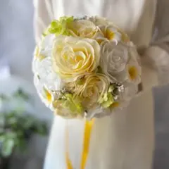 黄色バラ×プルメリアラウンドブーケ☆ブートニア