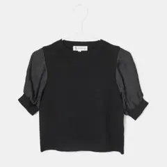 ロペピクニック　袖プリーツ異素材ニットプルオーバー　半袖ニット