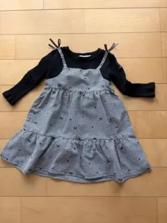 チェックストライプ柄ティアードワンピース　SLAPSLAP 90㎝