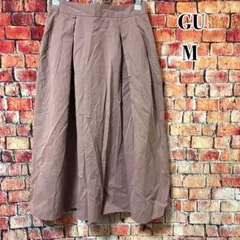 ☆GU☆プリーツスカート　ひざ丈スカート　綿混　ウエストゴム　サーモンピンク　M
