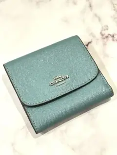 COACH 三つ折り財布 ブルーグレー