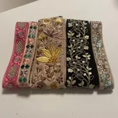 インド刺繍入りリボン素材 5本セット　各1m