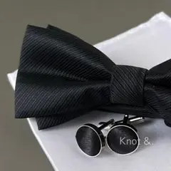 蝶ネクタイ 黒 チーフ カフス 結婚式 ブラック スーツ 新郎