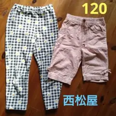 120ハーフパンツリボンチェックくすみピンク　ズボン