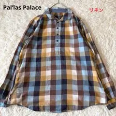 パラスパレス　リネンチェックシャツ　ブラウス　ちび襟　麻　リネンのサムネイル