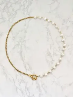 ゴールドチェーン×パール　マンテルネックレス
