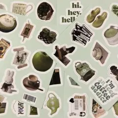 フレークシール　グリーン　韓国雑貨　ボタニカル　ステッカー　6シート