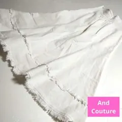 And Couture アンドクチュール・ロング フレア フリンジ・デニム風〜白