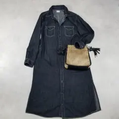 LEE (M)インディゴ デニムシャツワンピース ロング丈 美シルエット