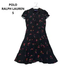 POLOラルフローレン チェリー柄ワンピース 黒 サイズ0 XS 春夏　フレア