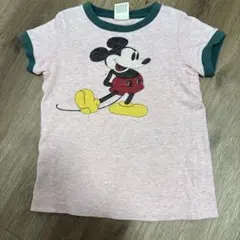 デニムダンガリー ミッキー コラボ リンガーTシャツ ピンク グリーン 110のサムネイル