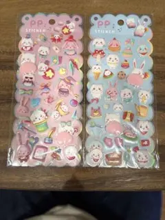 おしりぷくぷくシール　ウサギとスイーツのステッカー 2シートセット