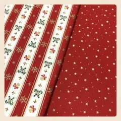 【最終】C-③クリスマス 生地 2枚×約50㎝×50cm、赤、金彩
