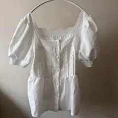 レディース 無地 スクエアネック パフスリーブ シャツ