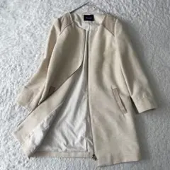 ラウンジドレス　ツィード ノーカラージャケット　コート ベージュ　ダブルジップ