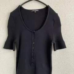 美品　23区 半袖 伸縮性リブニット ブラック　上品　清楚　38のサムネイル